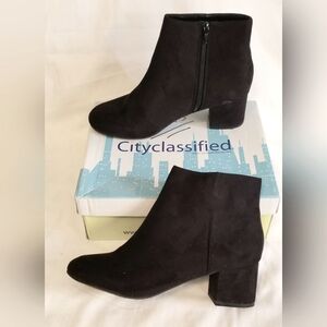 Cityclassified "MiracIe" Women's Black Low Heel Ankle Boots -Zip-Up- 10M - NEW!!